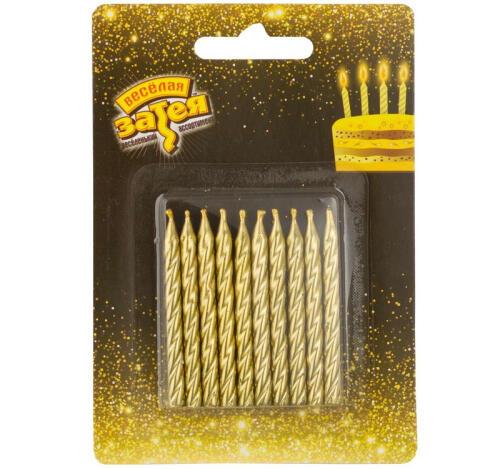 Свечи для торта Золото 6 см 10шт/упак Веселая Затея