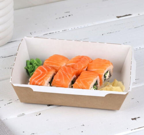 Контейнер бумажный Crystal Box 800мл с купольной крышкой 207х130х70 мм, крафт с прямым дном (200 шт.)