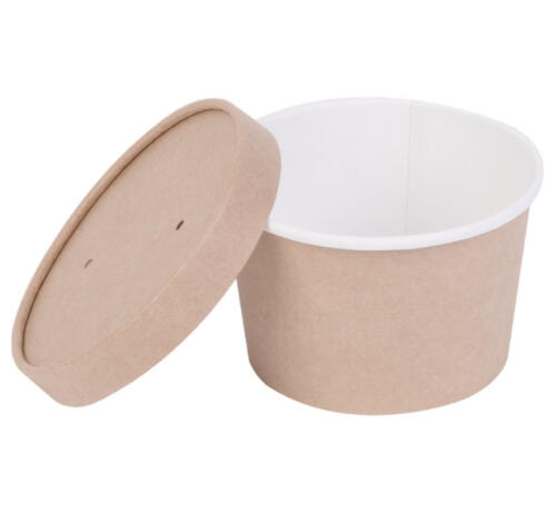 Контейнер бумажный 300 мл d=99мм, h=65мм, с крышкой крафт Round Bowl (300 шт.)