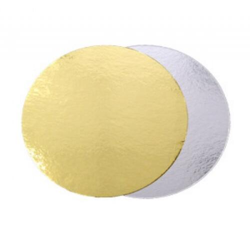 Подложка картонная круглая d=280мм золото/серебро 0,8мм (100 шт.)