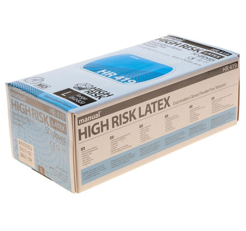 Перчатки латексные неопудренные High Risk 13гр/шт 25пар/упак L