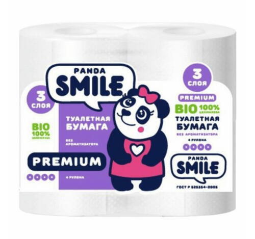 Туалетная бумага 3сл 4рул/упак Premium Smile белая 18м