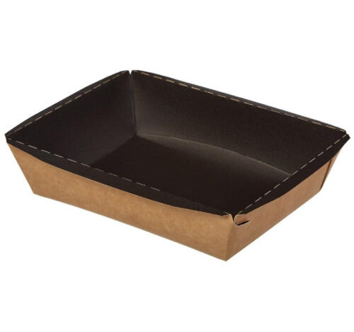 Контейнер бумажный Crystal Box 800мл без крышки 207х130х55мм, Double крафт/черный с прямым дном (400 шт.)