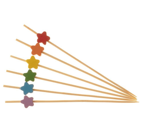 Пика бамбуковая для канапе Звезда разноцветная 12см 100шт/упак