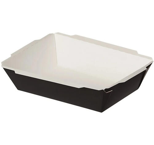 Контейнер бумажный Crystal Box 800мл без крышки 207х130х55мм, черный/белый с прямым дном (50 шт.)