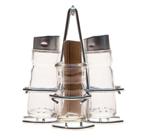 Набор для специй 3пр.(соль,перец, стакан для зубочисток) нерж. сталь, стекло