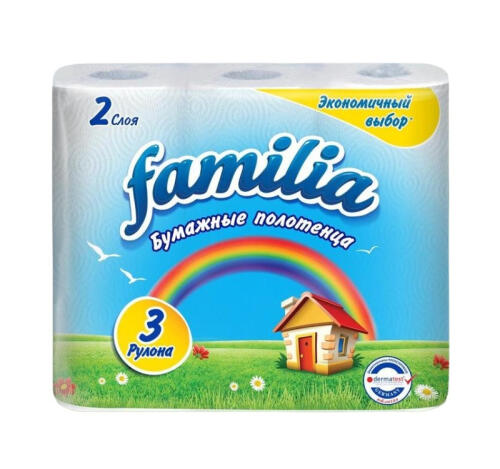Полотенце бумажное 2сл 3рул/упак Familia Радуга 1/2 листа белое (5050454)