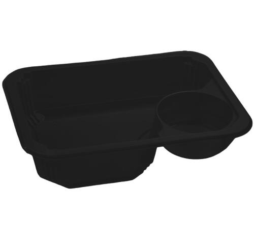 Контейнер под запайку прям. PP СП 187х137х45мм 620/75мл с соусником, черный (400 шт.)