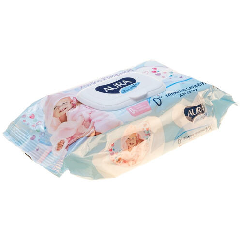 Салфетки влажные AURA, 100шт/упак