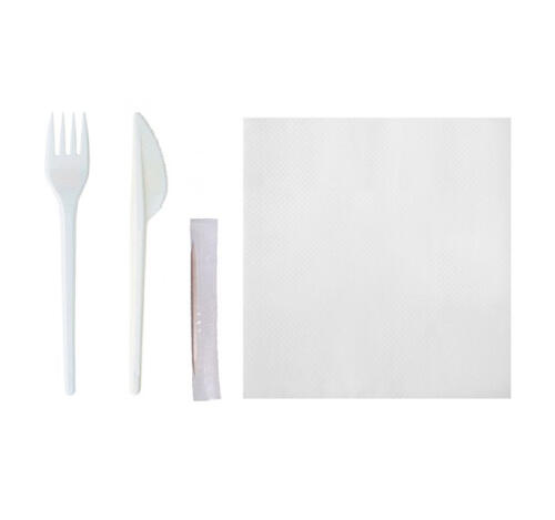 Комплект 4 (вилка, нож, зубочистка, салфетка), белый 16,5см (ДПН) (300 шт.)