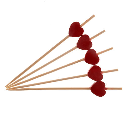 Пика деревянная для канапе Сердце красное 9 см Tambien ECO 100шт/упак